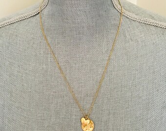 Madewell Gold Tone Pendant Necklace - Textured Layered Circle Disc and Heart Charm