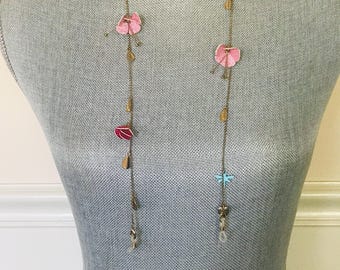 Betsey Johnson Eyeglass Holder Necklace- Floral Dragonfly - Convertible to Necklace.