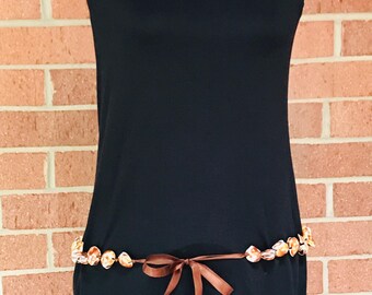 Seashell Belt on Satin Ribbon, Coastal Boho Waist Tie, Shell Jewelry Accessory