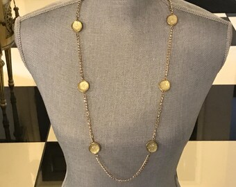 Vintage Gold Tone Necklace: Chartreuse Druzy-Style Beads, Elegant Statement Jewelry