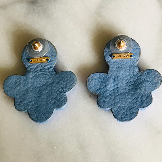 J.Crew Signed Blue Beaded Statement Earrings, See… - image 2