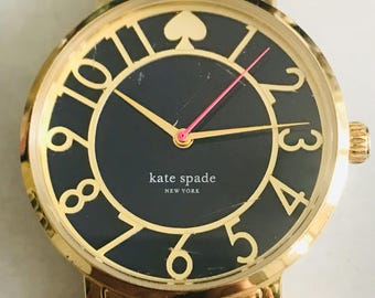 Kate Spade Pearl Watch Gold Trim, Black Clock Face W Leather 