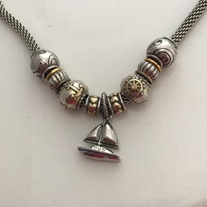 Brighton Sailboat Necklace - Nautical Charms- Silver and Gold Tone Beads Charms - Nautical Theme image 4
