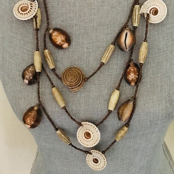 Chico’s Signed Multi-Shell 3 Strand Necklace & Sh… - image 3