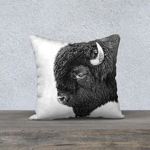 Bull Bison Portrait Photographic Pillow Cover (18" x 18" and 22" x 22")
