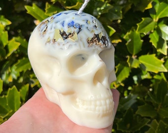 Witches Shield of Protection Herbal Intention Large Skull Crystal Candle | Ritual Altar Tool Stone Spell Scented Soy Gift Dragons Blood