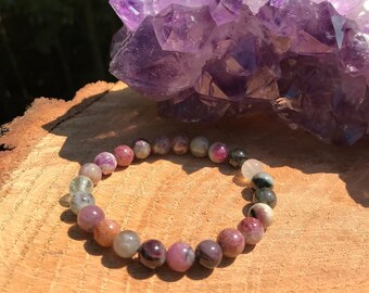 Natural Tourmaline Bracelet | Chakra Healing Crystal | Stability | Peace | Happiness | Harmony | Aura | Grief | EMF | Meditation Yoga Mala