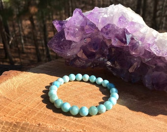 RARE Dominican Larimar Bracelet | Authentic Larimar | Chakra Healing | Soothing Calming Prayer Protection | Natural Ice Blue Pectolite Beads