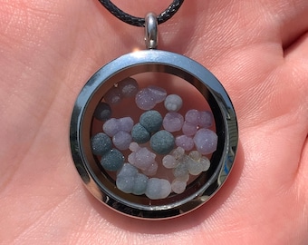 RARE Grape Agate Pendant | Grape Agate Necklace | Green Blue Purple | Botryoidal Purple Chalcedony Jewelry Floating Stainless Steel Locket