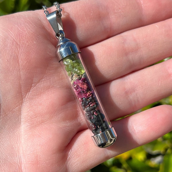 Queen Persephone Necklace Pendant | Pagan Witchcraft Amulet Crystal Herbs Witchy Talisman New Age Spirituality Spell Bottle Jar Vial Gift