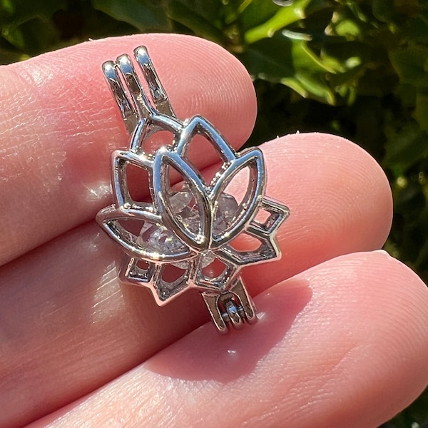 Herkimer Diamond Pendant | Double Terminated Herkimer Diamond Quartz Necklace | Lotus Flower Cage Locket Pendant | Tiny Manifestation Stones