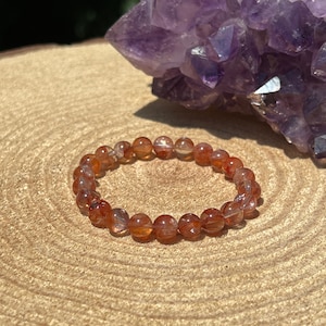 RARE Tangerine Quartz Bracelet | Sacral Root Chakra Healing Crystal | Sunfire Orange Hematoid Hematite Quartz Jewelry | Creativity Passion