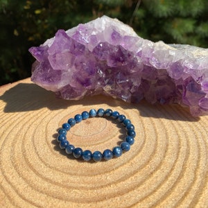 Blue Kyanite Bracelet | 7 Chakra Healing Crystal Stones | Balance | Negative Energy Protection | Grounding | Stress Tension | Aura | Unisex