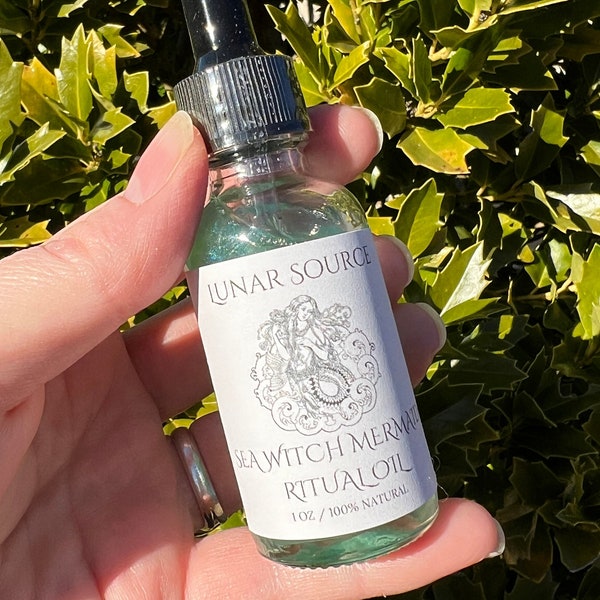 Mermaid Magick Ritual Oil | Sea Witch Beach Water Ocean Goddess Amphirtite Aphrodite Witchy Gift Crystal Shells Intention Spell Offering