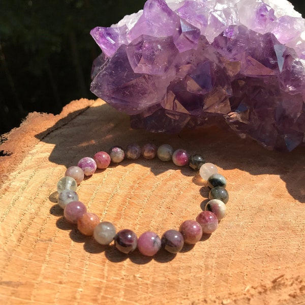 Natural Tourmaline Bracelet | Chakra Healing Crystal | Stability | Peace | Happiness | Harmony | Aura | Grief | EMF | Meditation Yoga Mala