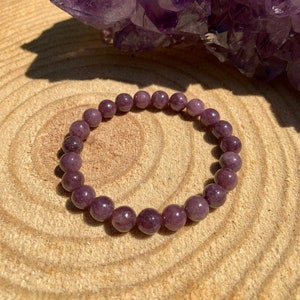 Lilac Lepidolite Bracelet | Chakra Healing Crystal | Stress | Tension | EMF Smog | Balance | Lithium | Pink Purple His Hers Unisex