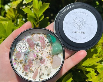 Taurus Candle | May Zodiac Sign Ritual Altar Intention Happy Birthday Gift Bull Season Crystal Charm Pendant Herbal Birth Natal Astrology