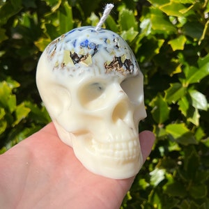 Witches Shield of Protection Herbal Intention Large Skull Crystal Candle Ritual Altar Tool Stone Spell Scented Soy Gift Dragons Blood image 2