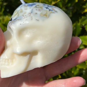 Witches Shield of Protection Herbal Intention Large Skull Crystal Candle Ritual Altar Tool Stone Spell Scented Soy Gift Dragons Blood image 4