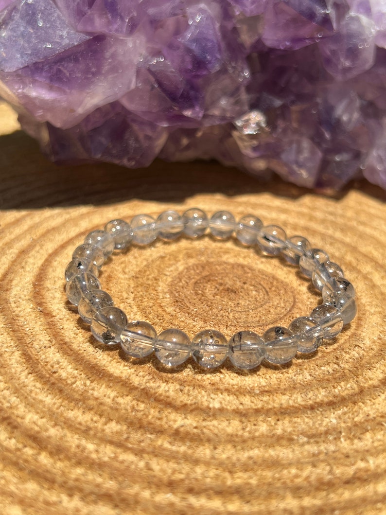 RARE Herkimer Diamond Bracelet Smooth Round Herkimer Diamond Quartz Gemstone Jewelry Black Anthraxolite New York Manifestation image 4