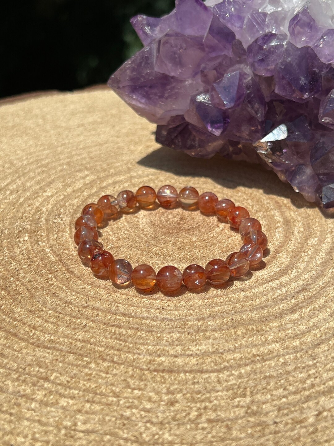 RARE Tangerine Quartz Bracelet Sacral Root Chakra Healing Crystal Sunfire Orange Hematoid