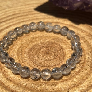 RARE Herkimer Diamond Bracelet Smooth Round Herkimer Diamond Quartz Gemstone Jewelry Black Anthraxolite New York Manifestation image 3