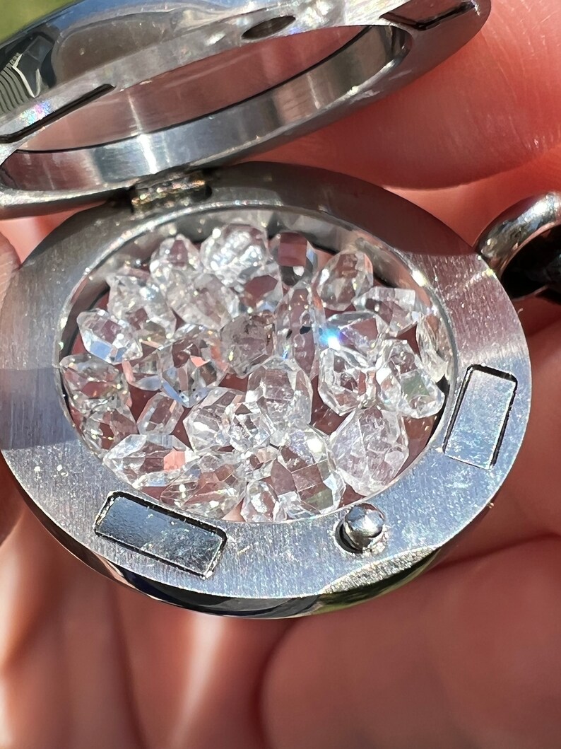 Herkimer Diamond Pendant Double Terminated Herkimer Diamond Quartz Necklace Stainless Steel Locket Pendant Tiny Manifestation Stones image 2