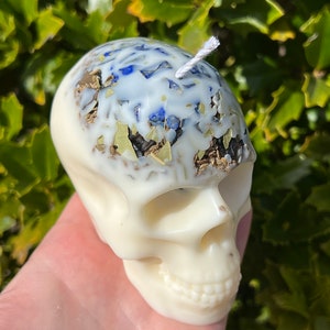 Witches Shield of Protection Herbal Intention Large Skull Crystal Candle Ritual Altar Tool Stone Spell Scented Soy Gift Dragons Blood image 9