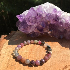 Natural Tourmaline Bracelet Chakra Healing Crystal Stability Peace Happiness Harmony Aura Grief EMF Meditation Yoga Mala image 3