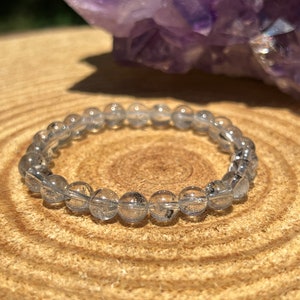 RARE Herkimer Diamond Bracelet Smooth Round Herkimer Diamond Quartz Gemstone Jewelry Black Anthraxolite New York Manifestation image 2