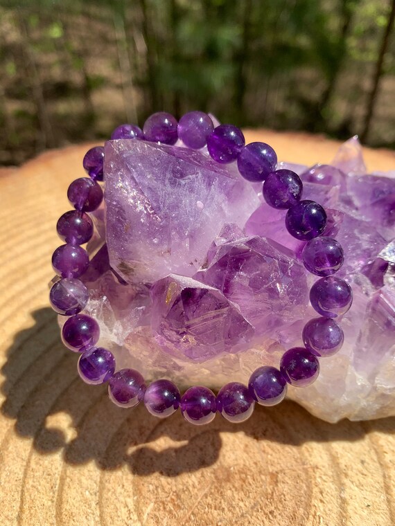 Protection Intuition Dispel Negativity Amethyst Bracelet Peace Harmony Divine Goddess Love Meditation Yoga Mala Chakra Healing