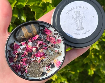 Hekate Dark Moon Goddess Candle | Witchcraft Pagan Queen of Witches Gift Herbal Intention Spell Ritual Altar Hecate Devotee Scented Gift