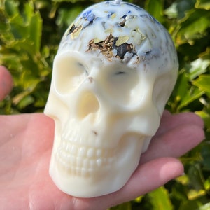 Witches Shield of Protection Herbal Intention Large Skull Crystal Candle Ritual Altar Tool Stone Spell Scented Soy Gift Dragons Blood image 10