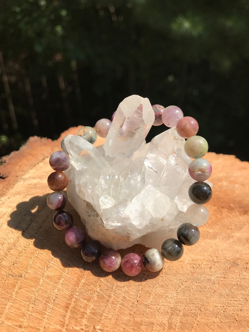 Natural Tourmaline Bracelet Chakra Healing Crystal Stability Peace Happiness Harmony Aura Grief EMF Meditation Yoga Mala image 5