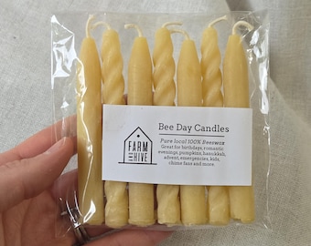 Bee-Day Birthday Cake Candles, 7 pack | Pure Beeswax & 100% Cotton Wick