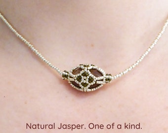 Natural JASPER "Fabergé egg" gemstone necklace. Beadwork crystal collar. Semi precious stone beaded choker. Beadwork statement necklace.