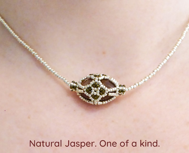 Natural JASPER Fabergé egg gemstone necklace. Beadwork crystal collar. Semi precious stone beaded choker. Beadwork statement necklace. image 1