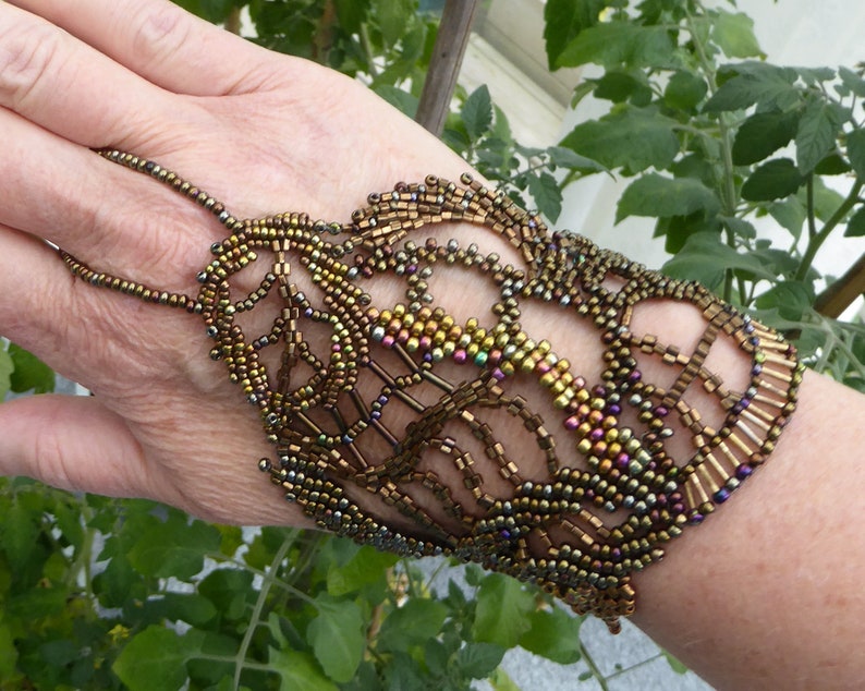 Free form beaded bracelet. Slave bracelet jewelry. Finger bracelet. Hand chain. Ring bracelet. Hand jewelry. Hand finger jewelry image 7
