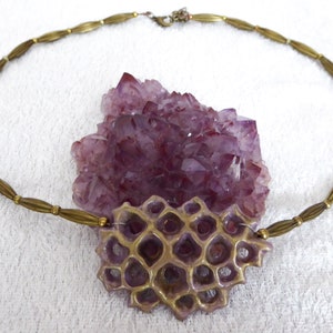 Bronze purple polymer clay 3D net. A thin coat of shiny resin. Nickel free bronze metal beads. Nickel free bronze colored clasp and chain. image 5