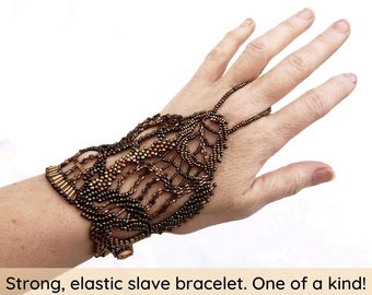 Free form beaded bracelet. Slave bracelet jewelry. Finger bracelet. Hand chain. Ring bracelet. Hand jewelry. Hand finger jewelry