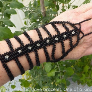 Silver plated stars. Slave bracelet. Beaded stretchy bracelets ring. Beadwork finger bracelet. Hand jewelry. Hand chain. Ring bracelet. image 1