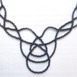 Grey metallic lace bib necklace. Silverplated clasp & chain. Beaded Collar necklace, Beadwork seed beads necklace, Free form necklace image 7