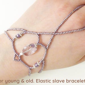 Natural faceted Amethyst bead. Elastic gemstone slave bracelet. Crystal bracelets ring. Semi precious stone finger bracelet. Hand bracelet.
