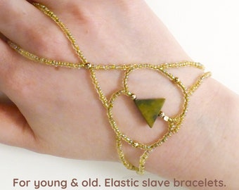 Natural RHYOLITE, elastic gemstone slave bracelet. Crystal bracelets ring. Semi precious stone finger bracelet. Stretch hand bracelet.