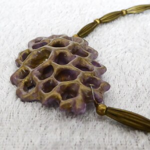 Bronze purple polymer clay 3D net. A thin coat of shiny resin. Nickel free bronze metal beads. Nickel free bronze colored clasp and chain. image 6