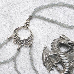 Nickel free silver metal jewelry detail. Elastic slave bracelet. Transp black diamond seed beads. Beaded bracelets ring. Finger bracelet. image 2