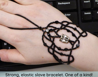 Silver plated mask. Black elastic slave bracelet. Hand finger jewelry. Finger bracelet. Hand jewelry. Ring bracelet Hand bracelet Hand chain