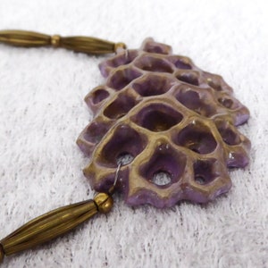 Bronze purple polymer clay 3D net. A thin coat of shiny resin. Nickel free bronze metal beads. Nickel free bronze colored clasp and chain. image 8