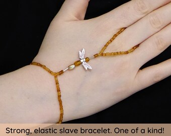 Topaz Dragonfly. Elastic animal slave bracelet. Beaded Hand finger jewelry. Finger bracelet. Hand jewelry. Hand bracelet. Hand chain ring.
