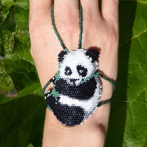 Cute PANDA. Elastic animal beadwork slave bracelet. Beaded finger jewelry. Finger bracelet. Hand jewelry. Ring bracelet. Hand bracelet. image 9